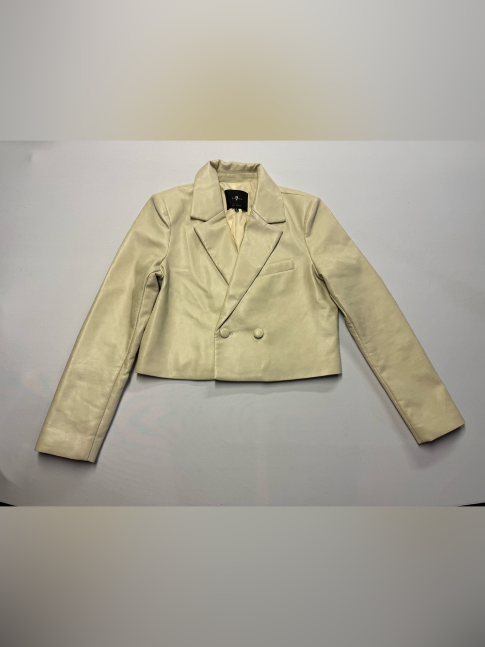 7 For All Mankind Cropped Double-Breasted Blazer in Cream